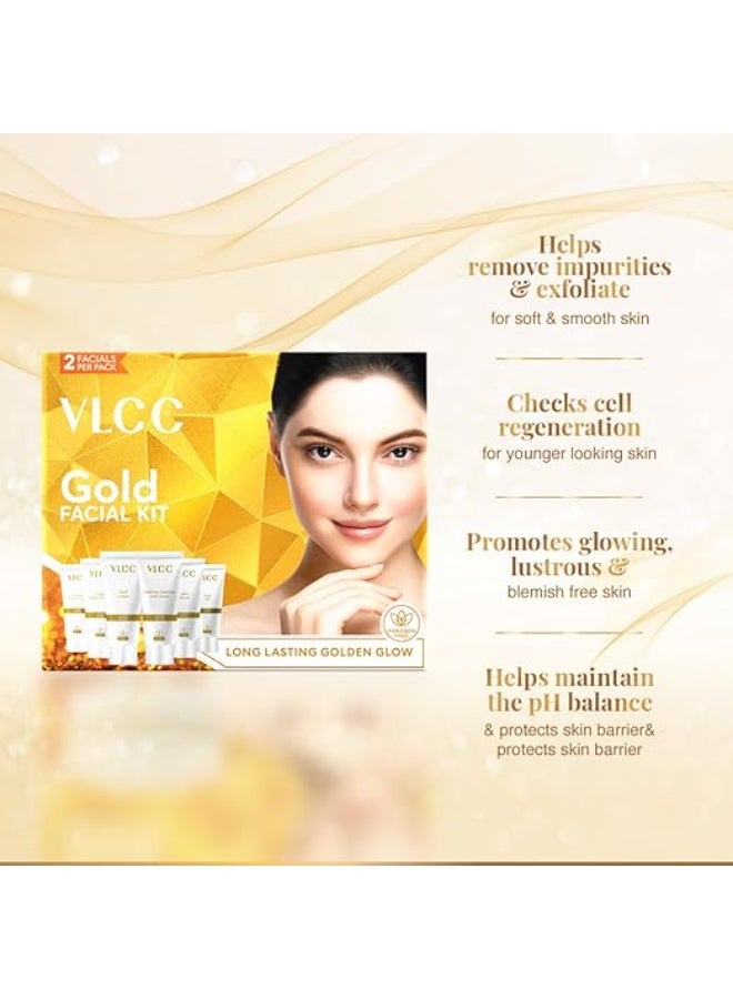 فى ال سي سي مجموعة VLCC Gold Facial Kit، بشرة مشرقة ومتألقة - 60 غرام × 2 (عبوة من 2) | دللي بشرتكِ للحصول على إشراقة متألقة | إشراقة صالون التجميل مع بهاسما الذهب عيار 24 قيراط، ومستخلصات الورد، والكركم، والصبار. - Image 4